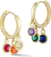 SPHERA MILANO 14K Gold Vermeil Rainbow CZ Charm Huggie Earrings
