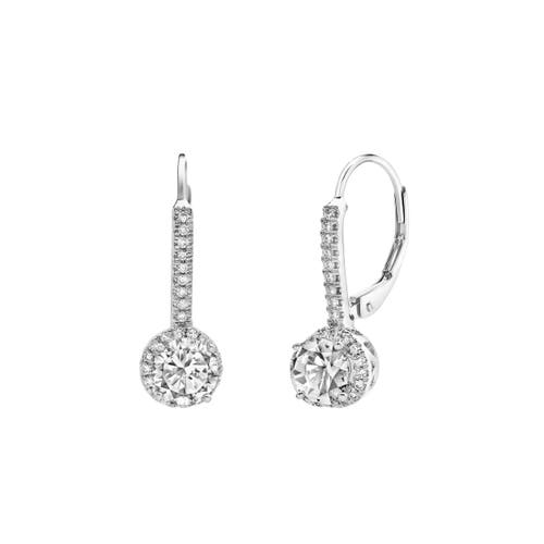 Luvmyjewelry Meadowlark Pave Round Diamond Drop Huggie Hoop Earrings In 14k Gold