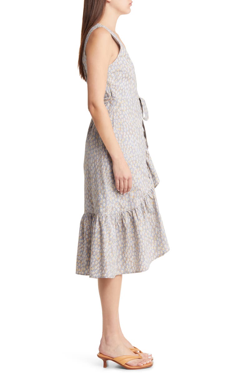 Madewell Floral Ruffle Trim Wrap Dress, Alternate, color, 