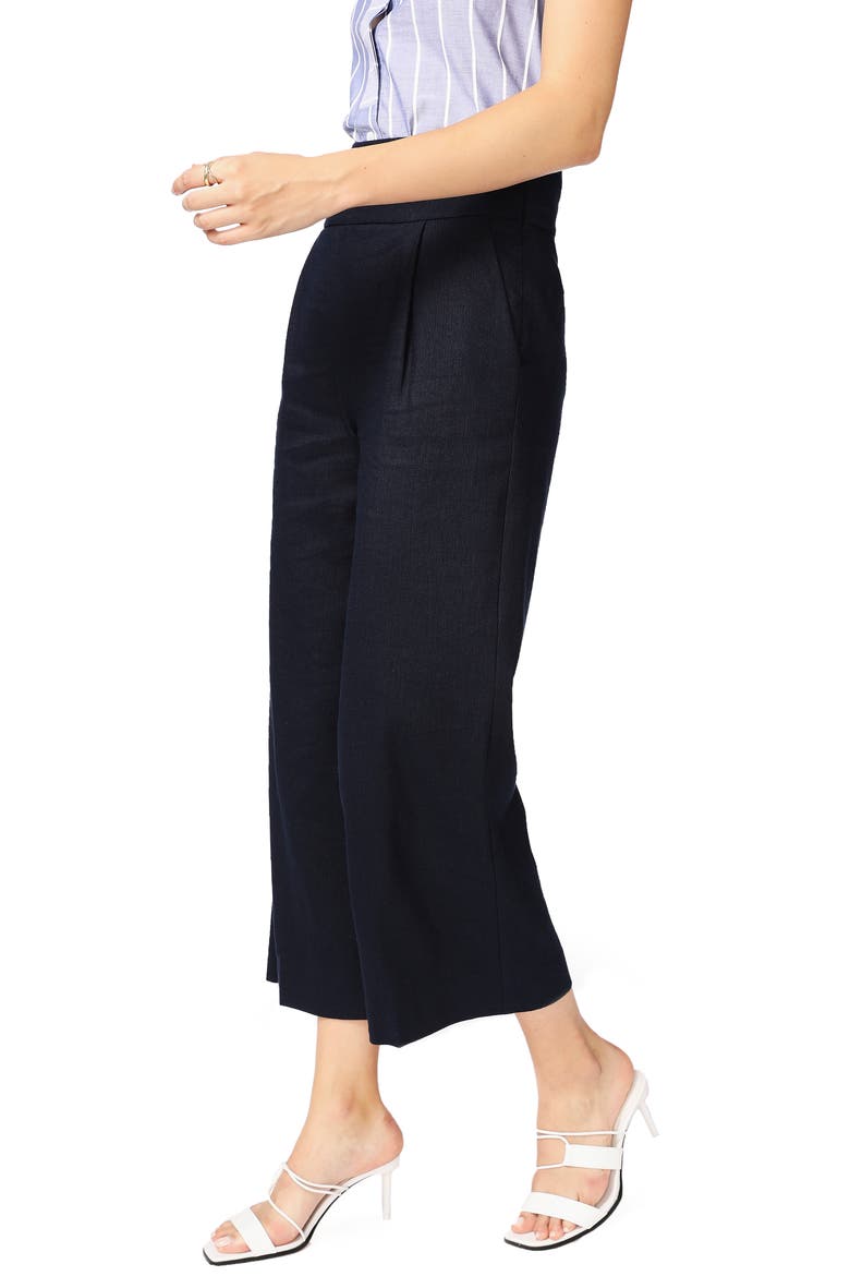 Linen Blend Crop Wide Leg Trousers, Alternate, color, BLUE NIGHT