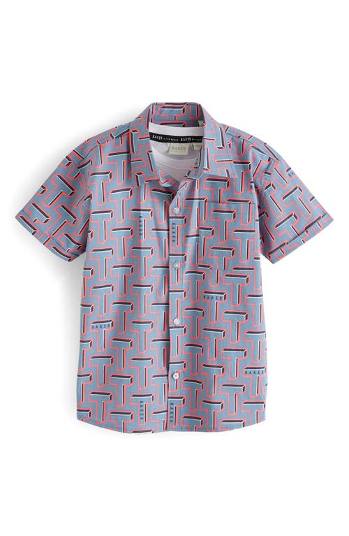 Baker By Ted Baker Kids' Cotton Graphic T-shirt & Print Short Sleeve Button-up Shirt Set In Blue