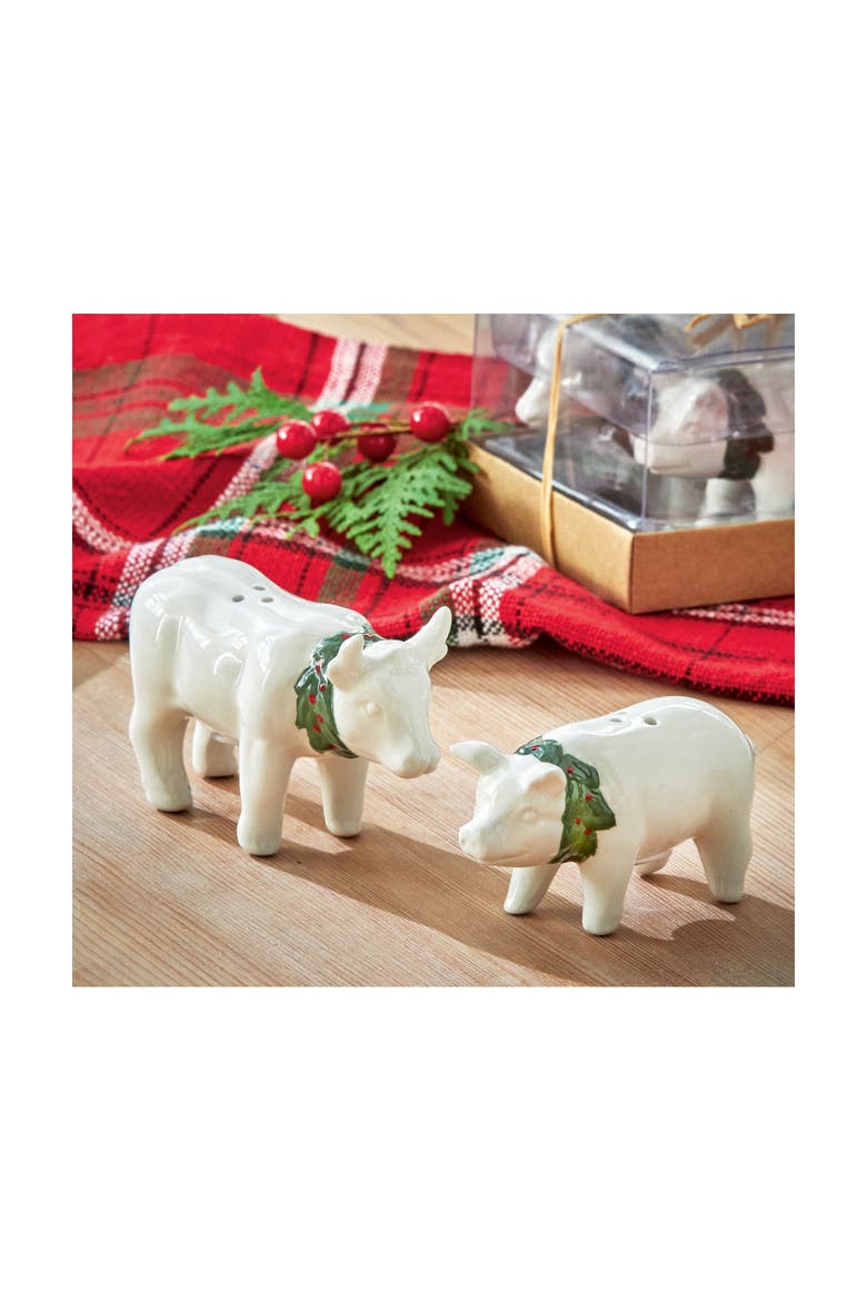 Farmhouse Christmas Cow Pig Salt Pepper Shaker Set of 2, Alternate, color, Multicolored