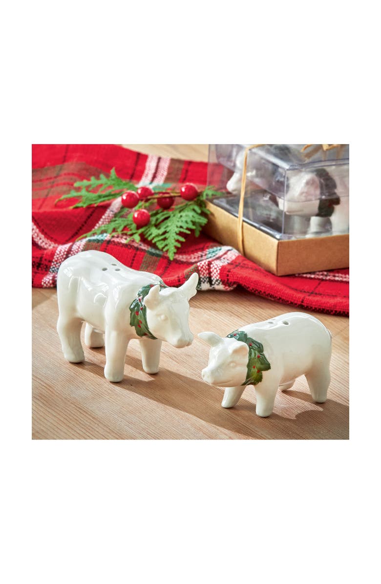 tag Farmhouse Christmas Cow Pig Salt Pepper Shaker Set of 2, Alternate, color, Multicolored