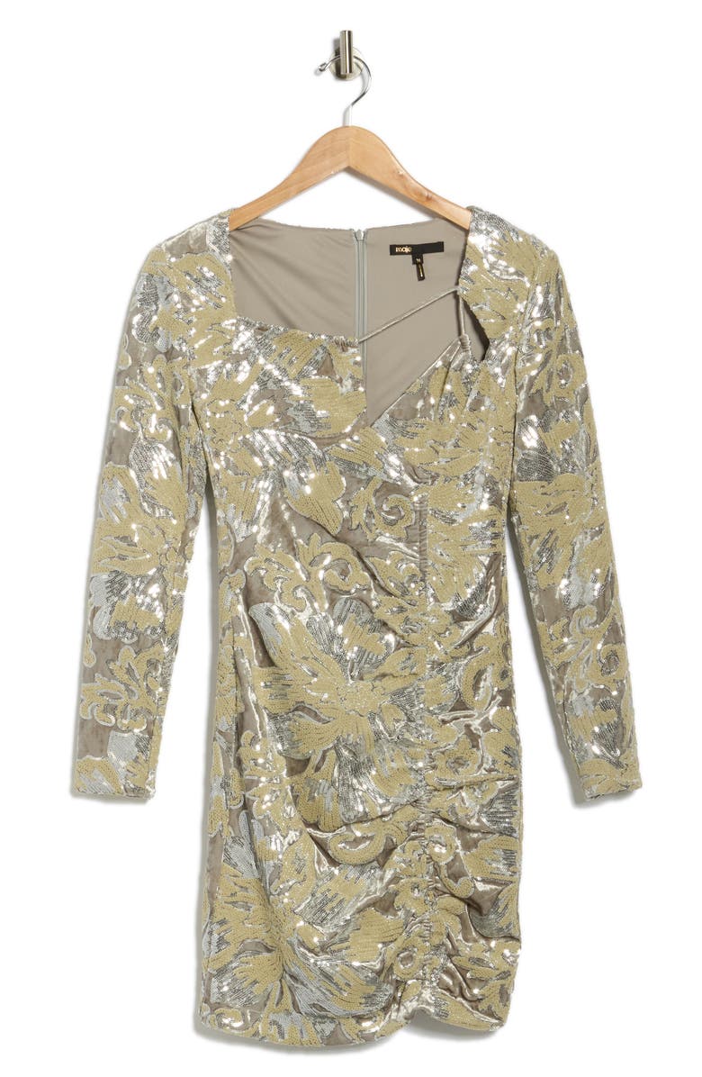 maje Long Sleeve Metallic Burnout Minidress, Alternate, color, Argent