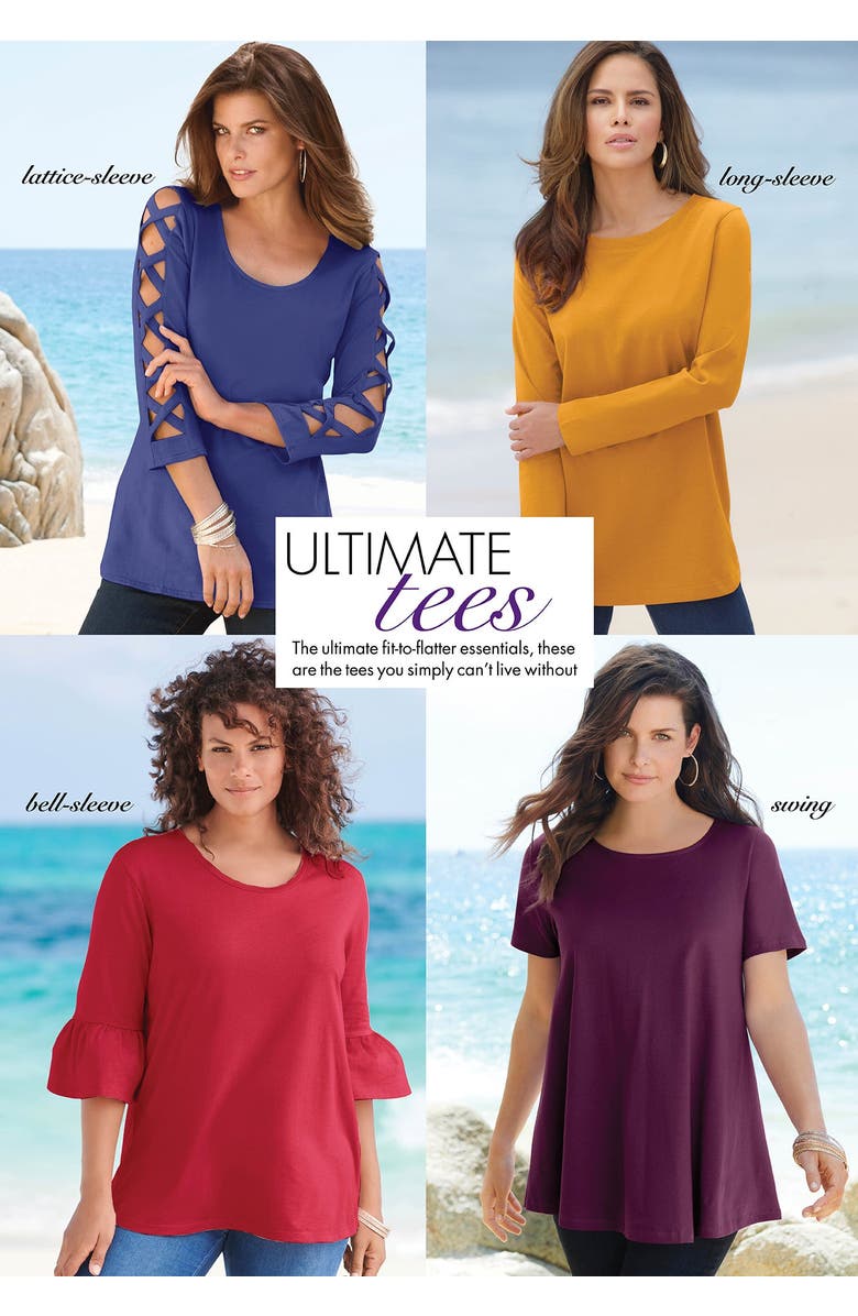 Roaman's Plus Size Cotton Ultimate Flutter Sleeve Sweetheart Tee, Alternate, color, Black