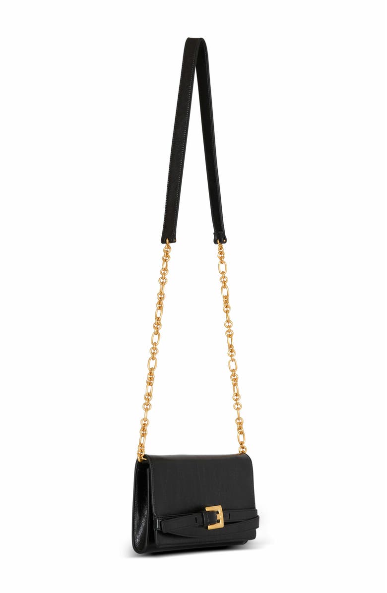 Balmain Crinkled Leather Wallet With Shuffle Chain, Alternate, color, Black