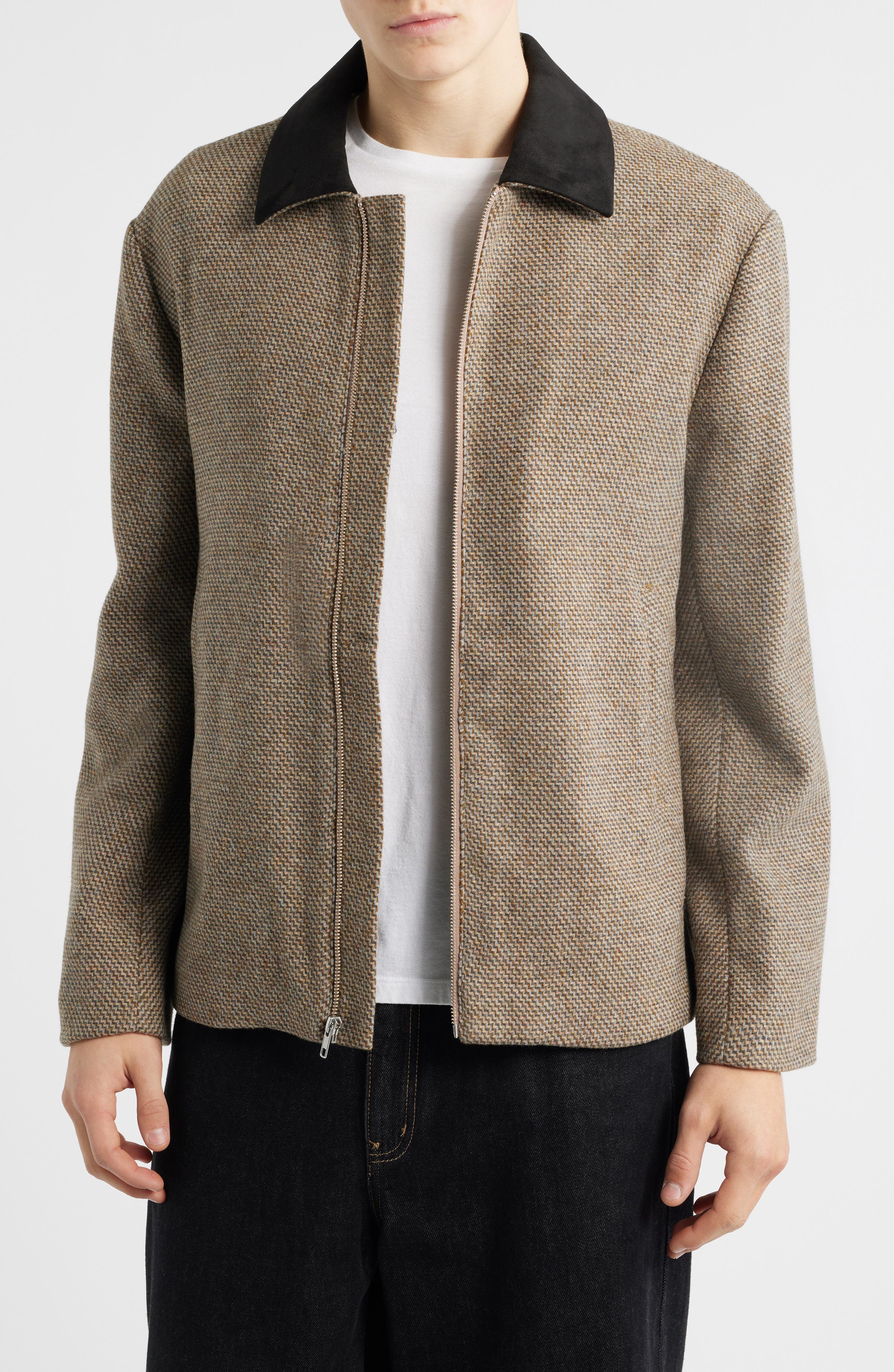Tweed Wool Blend Zip-Up Jacket