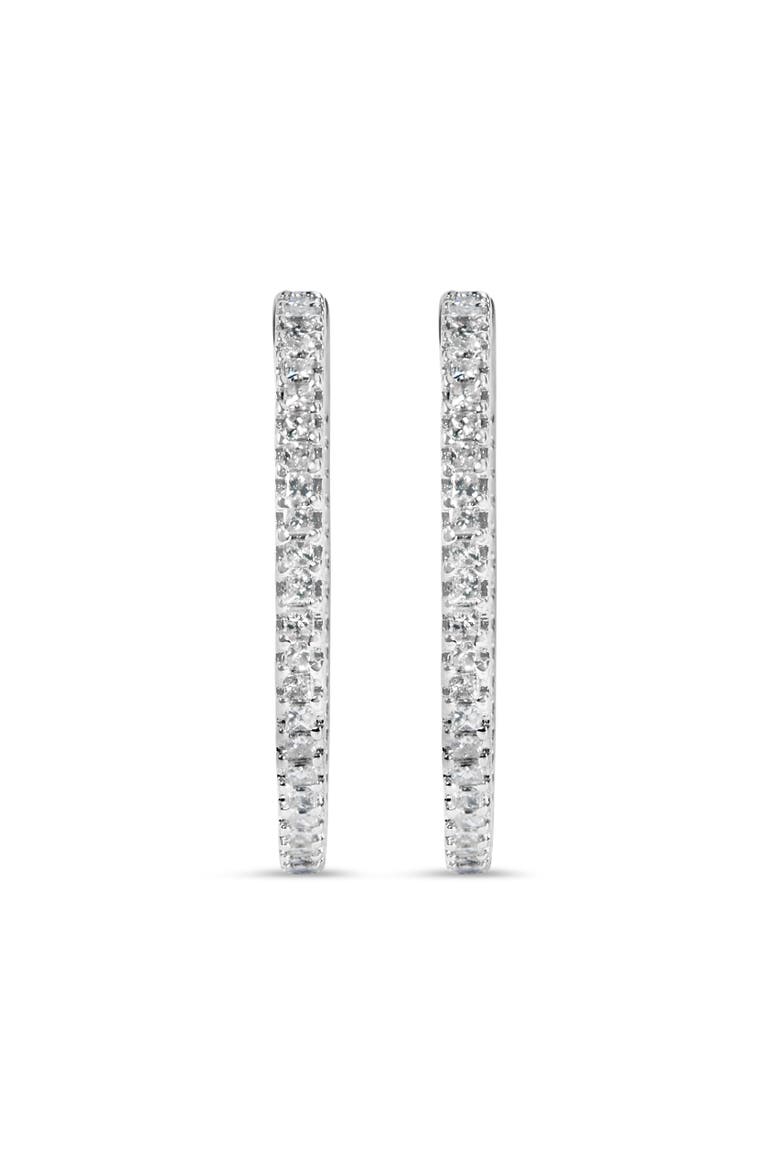 14K White Gold 1.0 Ct Princess Diamond Inside Out Hoop Earrings - 23 MM, Alternate, color, White