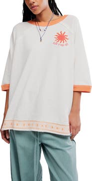 Free People Guilia Graphic Oversized Embroidered Cotton T-Shirt