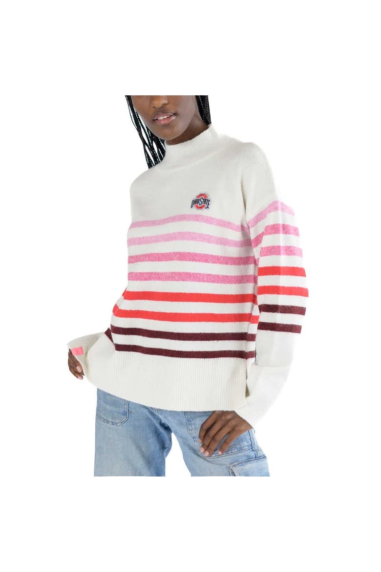 Women's Lusso  White Ohio State Buckeyes Simone Striple Mock Neck Oversized Pullover Sweater, Alternate, color, White