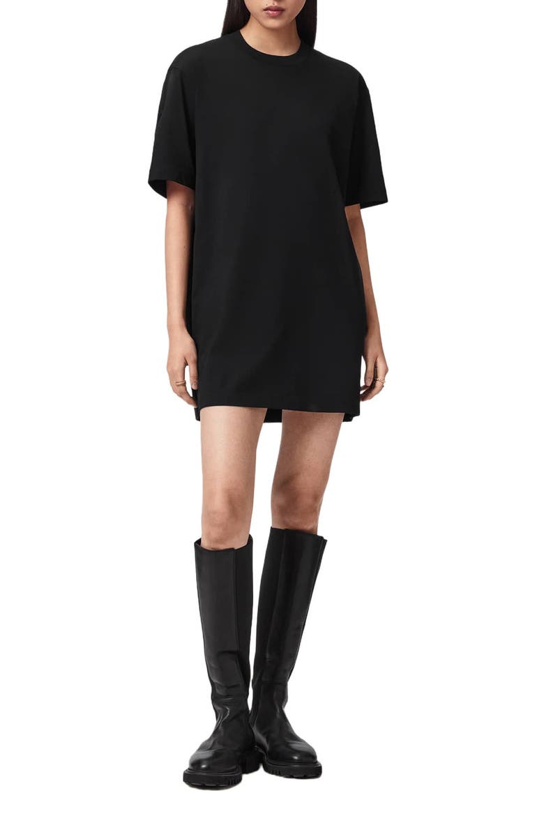 Fuse Logo Appliqué Cotton T-Shirt Minidress, Main, color, BLACK