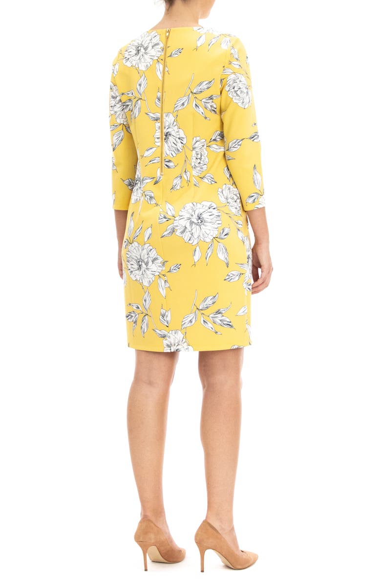 Nina Leonard Three-Quarter Sleeve Faux Pearl Sheath Dress, Alternate, color, Yellow Multi