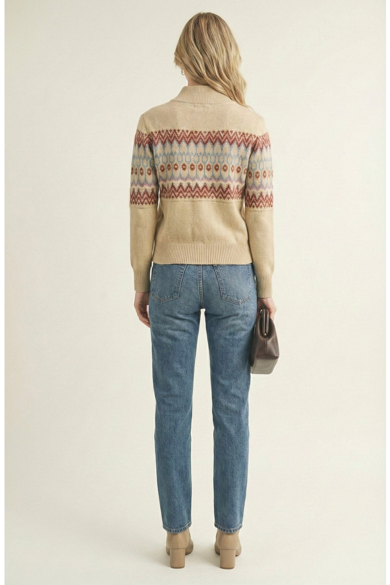 Fair Isle Zip Cardigan with Ribbed Trim, Alternate, color, Fair Isle