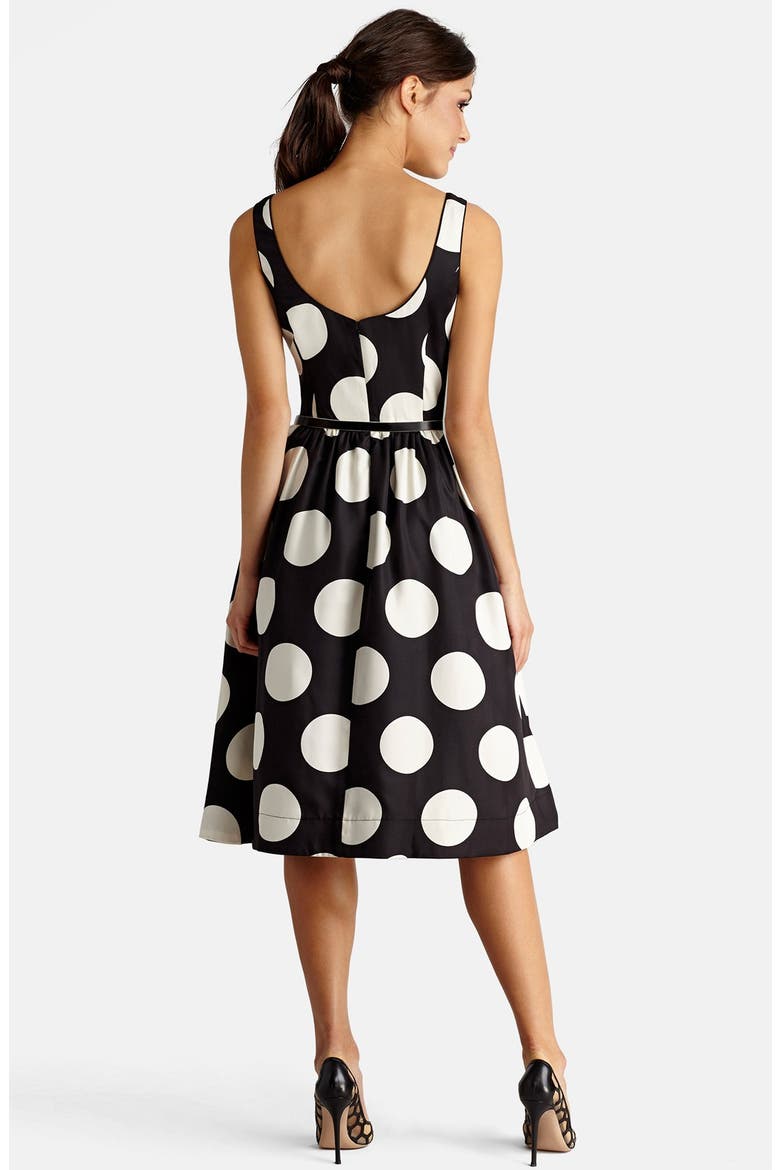 Polka Dot Fit & Flare Midi Dress, Alternate, color, BLACK/ WHITE