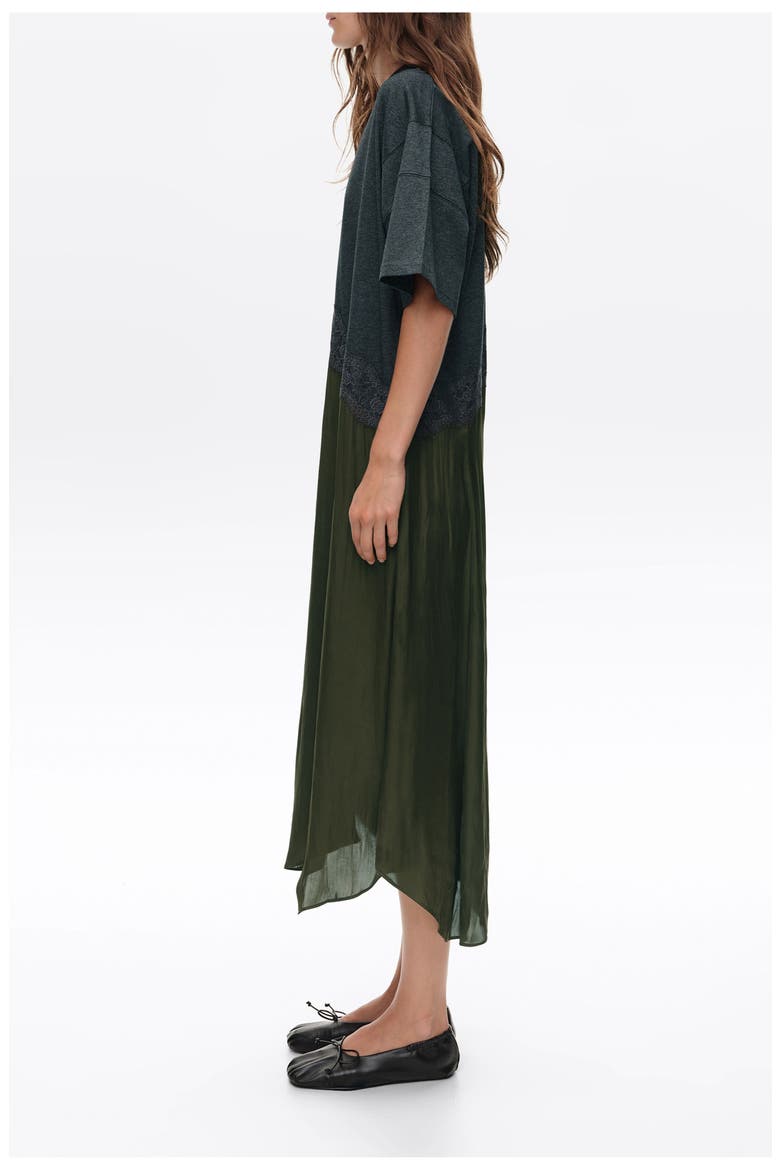 Asymmetric Lace Overlay Midi Dress, Alternate, color, KHAKI