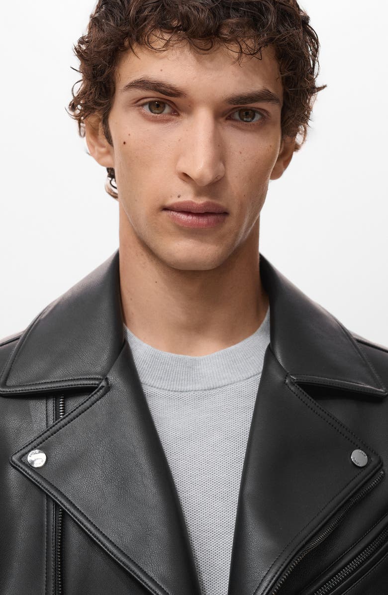 MANGO Faux Leather Moto Jacket, Alternate, color, Black