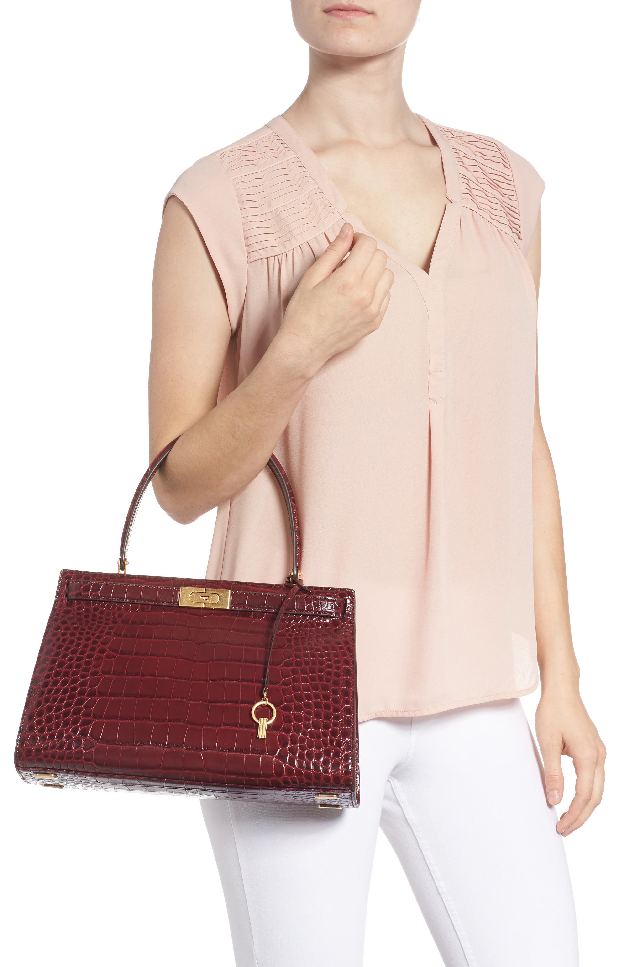 Tory Burch Lee Radziwill Leather Satchel, Alternate, color, 