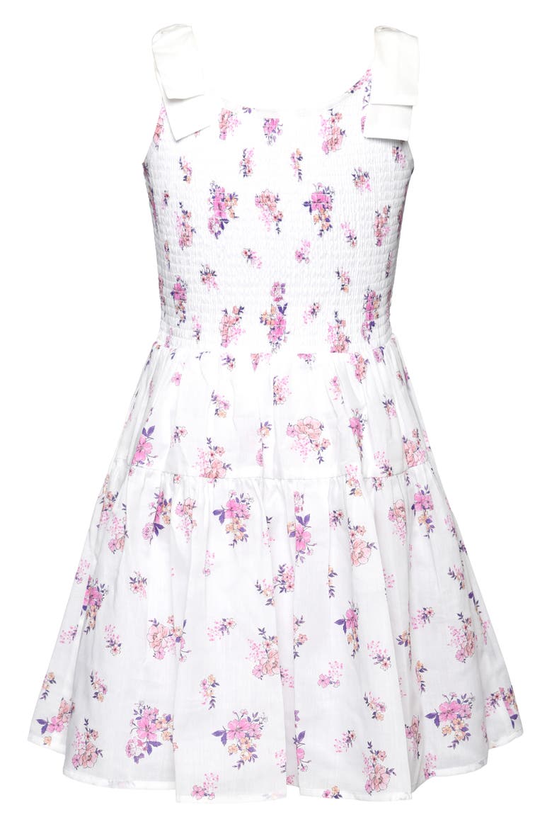 Kids' Floral Smocked Bodice Sundress, Alternate, color, WHITE PINK FLORAL