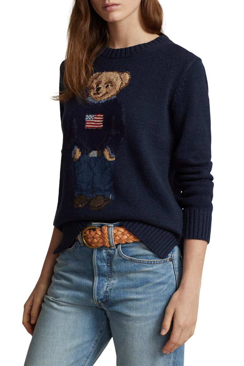 Bear Graphic Cotton & Linen Crewneck Sweater (Women) | Nordstrom