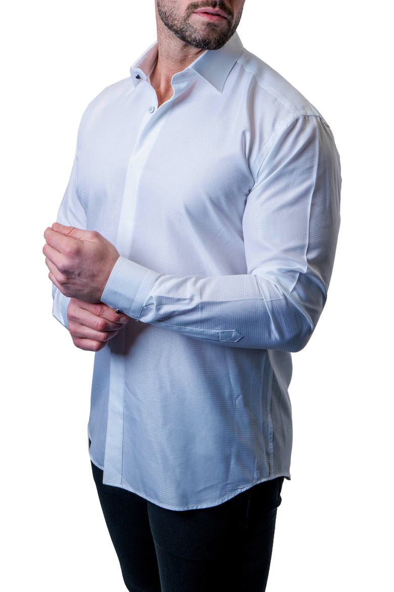 Fibonacci Shiny White Contemporary Fit Button-Up Shirt, Alternate, color, WHITE