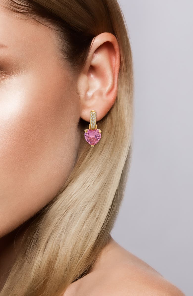 EYE CANDY LOS ANGELES Cora Cubic Zirconia Heart Drop Huggie Hoop Earrings, Alternate, color,