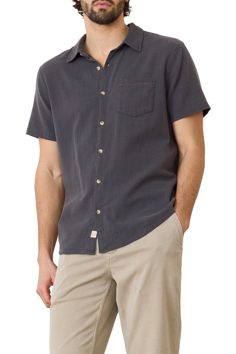 Classic Solid Short Sleeve Stretch Cotton Selvage Button-Up Shirt, Main, color, INDIA INK