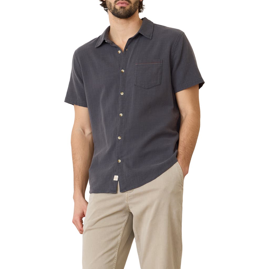 Marine Layer Classic Solid Short Sleeve Stretch Cotton Selvage Button-up Shirt In Black
