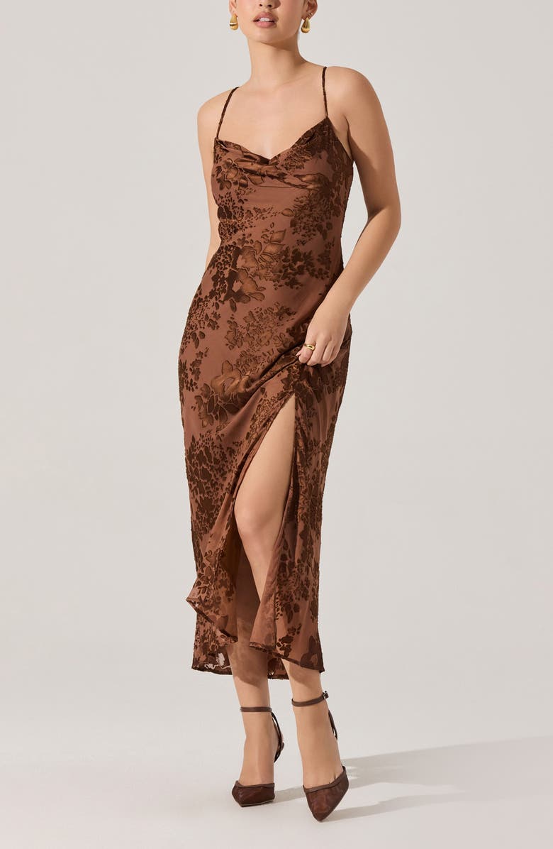 ASTR the Label Gaia Floral Velvet Burnout Slipdress, Alternate, color, Brown Floral