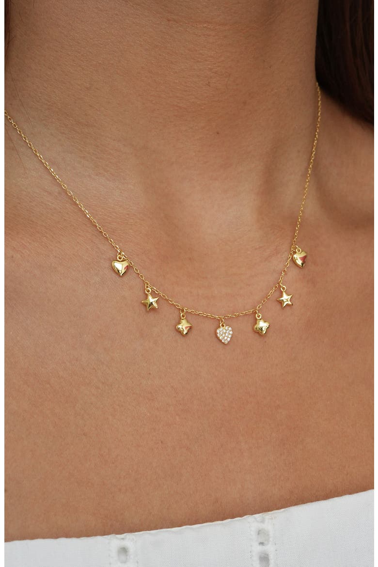 18K Gold Plate Sterling Silver Frontal Charm Necklace, Alternate, color, GOLD
