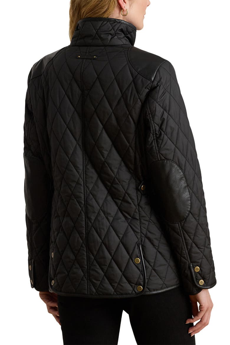 Diamond Quilted Barn Jacket With Faux Leather Trim, Alternate, color, BLACK
