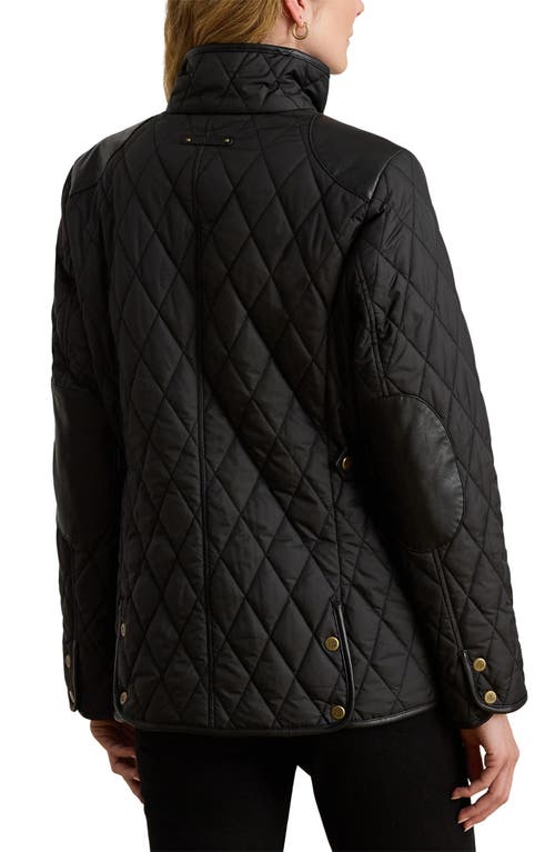 Ralph Lauren Lauren Diamond Quilted Barn Jacket With Faux Leather Trim In Black