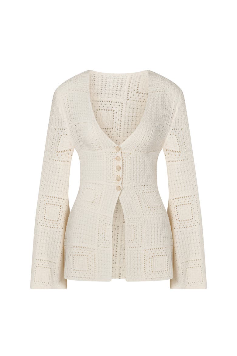 Mirella Fitted Crochet Cardigan, Alternate, color, Vanilla