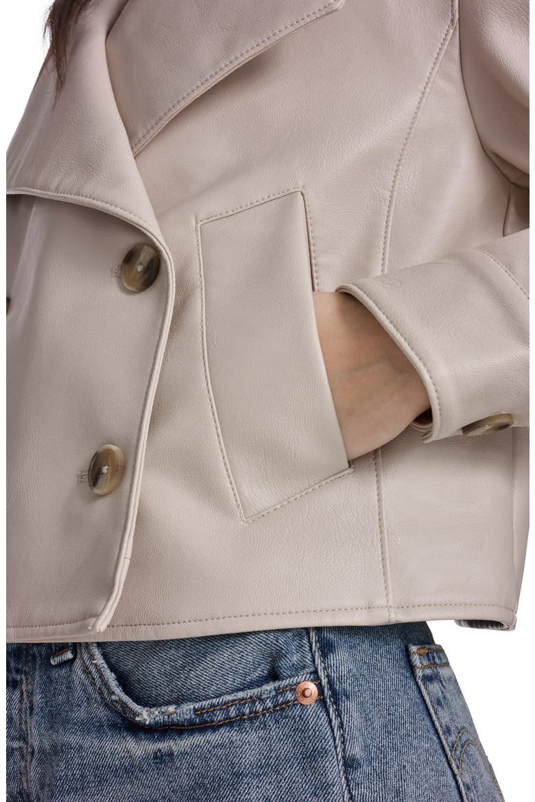Double Breasted Faux Leather Crop Trench Coat, Alternate, color, CHATEAU GREY