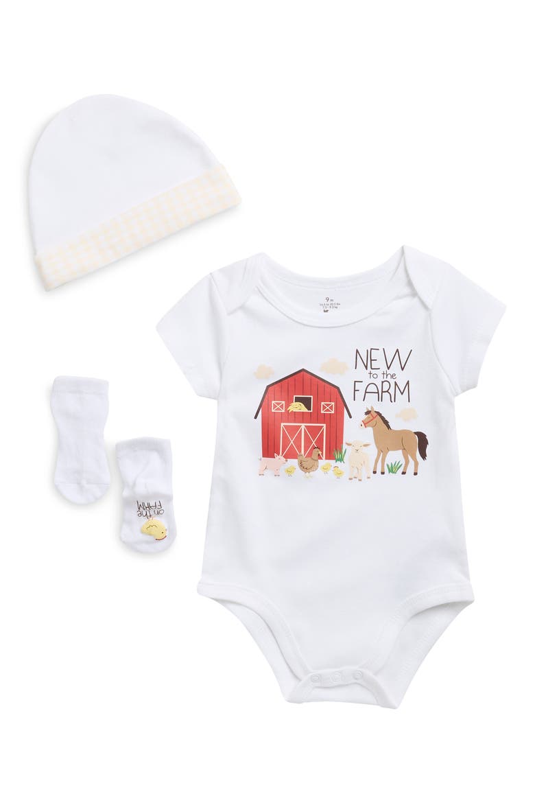 Kids' Bodysuit, Hat & Socks 3-Piece Set, Main, color, WHITE