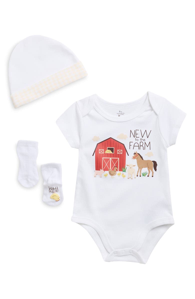 BABY STARTERS Kids' Bodysuit, Hat & Socks 3-Piece Set, Main, color, White