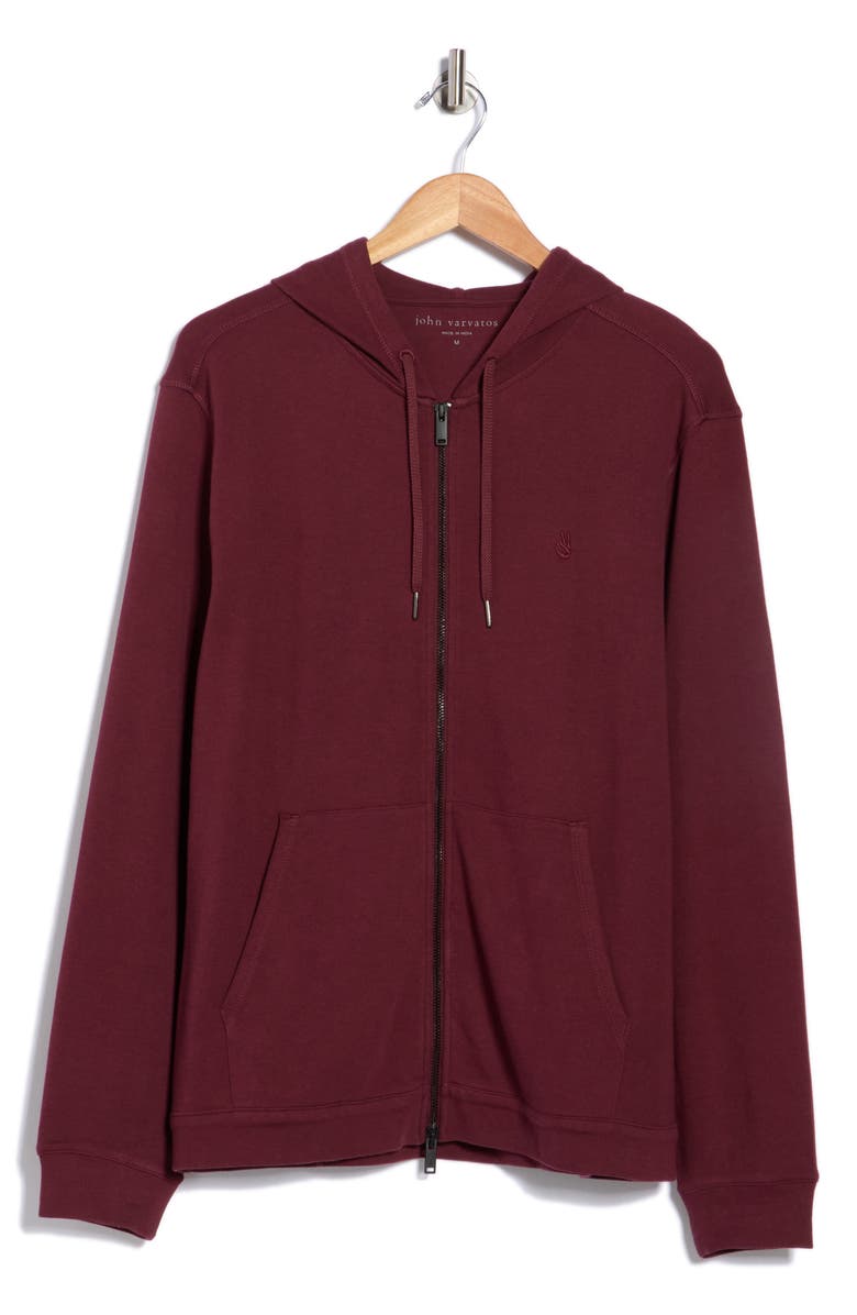 John Varvatos Bruno Double Knit Full Zip Hoodie, Main, color, Oxblood
