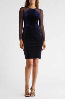 Vince Camuto Long Sleeve Ruched Velvet Body-Con Dress