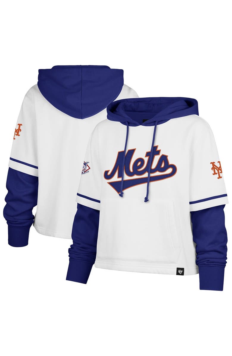 '47 Women's '47 White New York Mets Trifecta Shortstop Cropped Pullover Hoodie, Alternate, color, 
