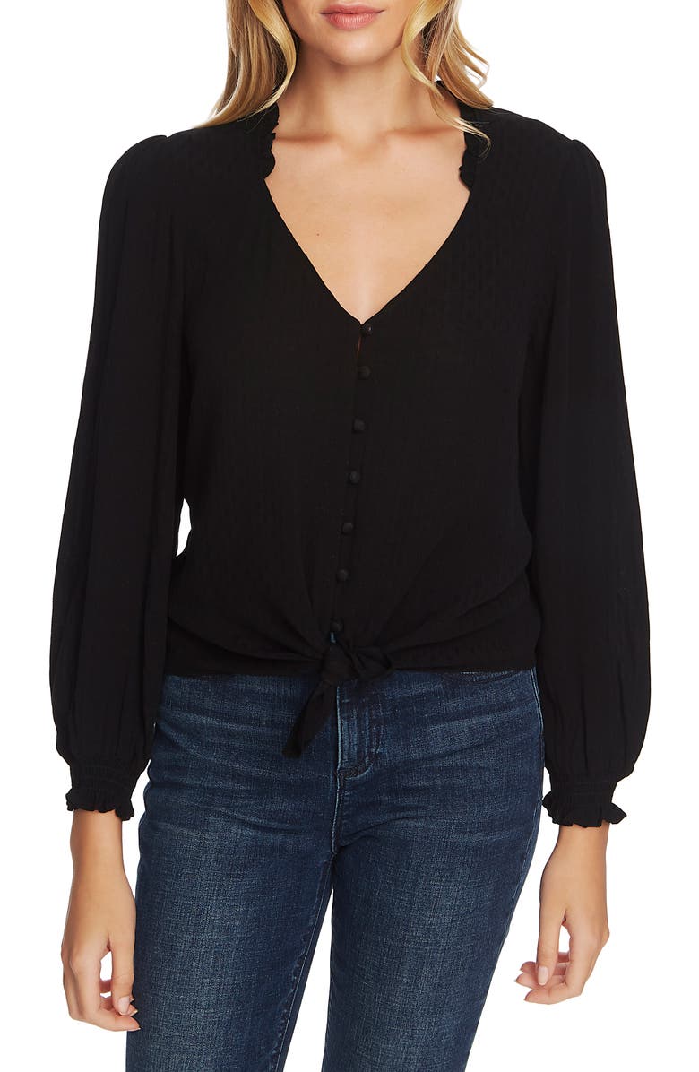 1.STATE Crinkle Dobby Tie Front Blouse, Main, color,