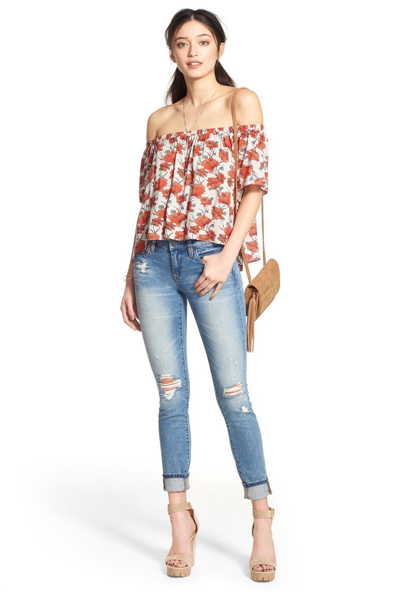 ASTR Mixed Print Off the Shoulder Top, Alternate, color, ORANGE MULTI FLORAL