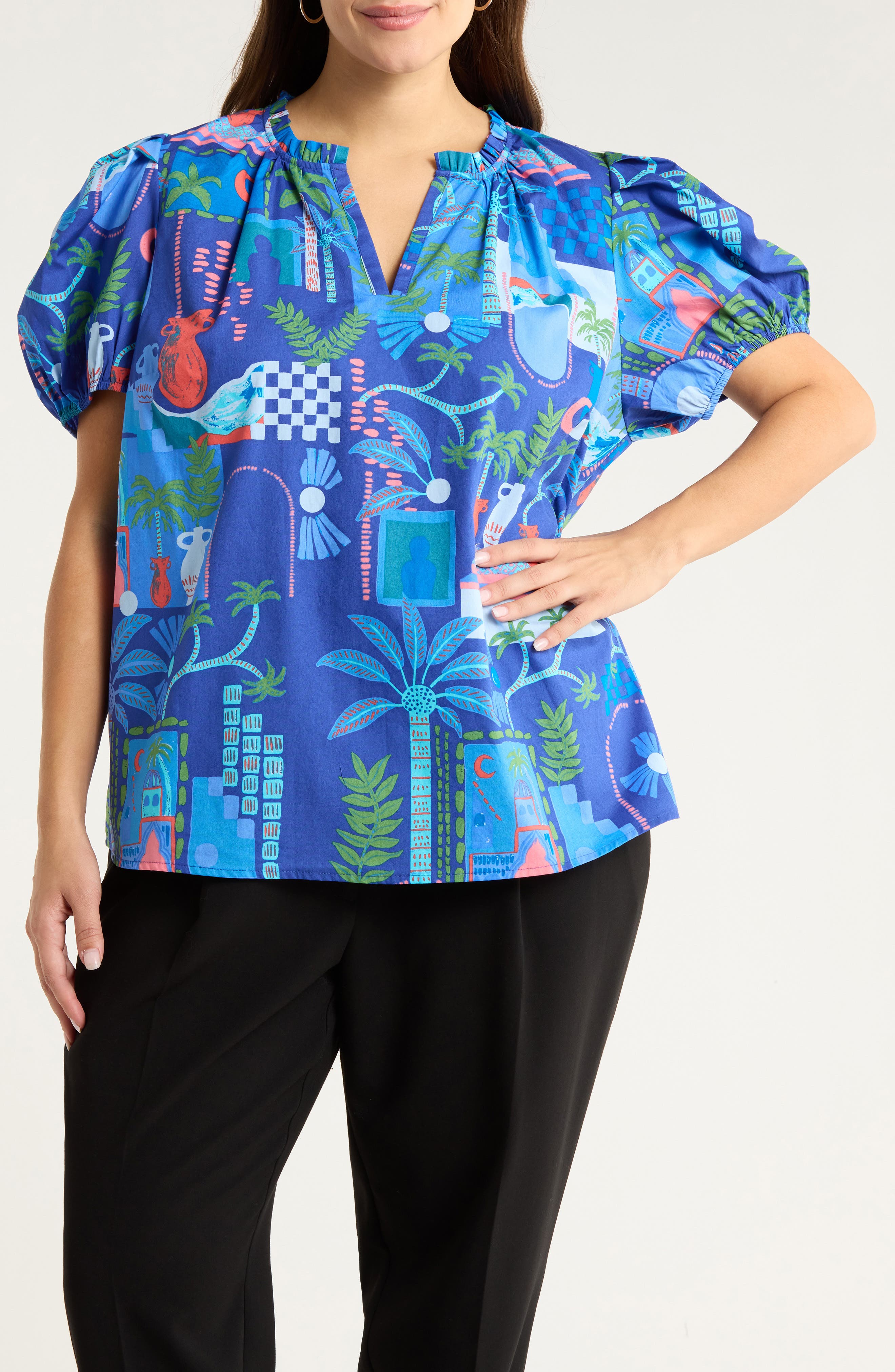 Punta Alta Puff Sleeve Cotton Top