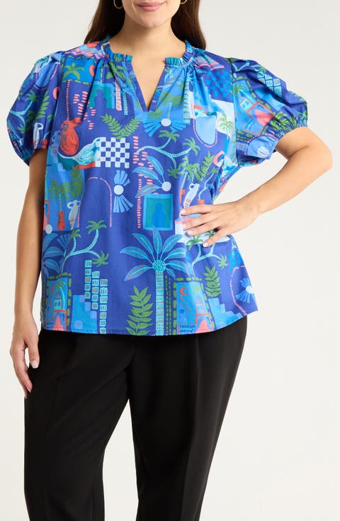 Punta Alta Puff Sleeve Cotton Top (Plus)