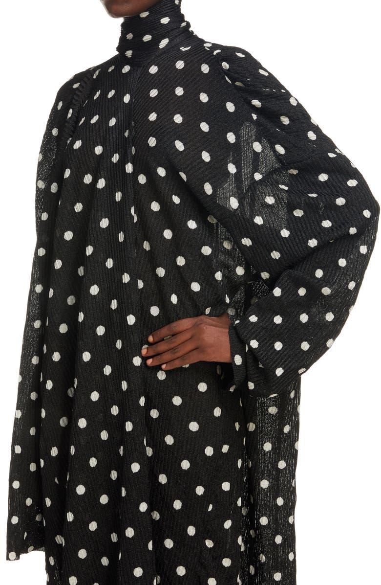 Balenciaga Balenciga Long Sleeve Polka Dot Creased Rib Dress, Alternate, color, 