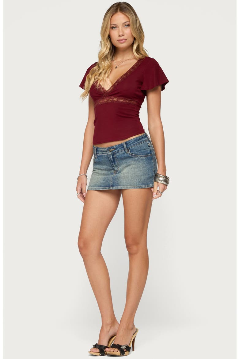 Yvetta Lacy Flutter Sleeve Top, Alternate, color, BURGUNDY