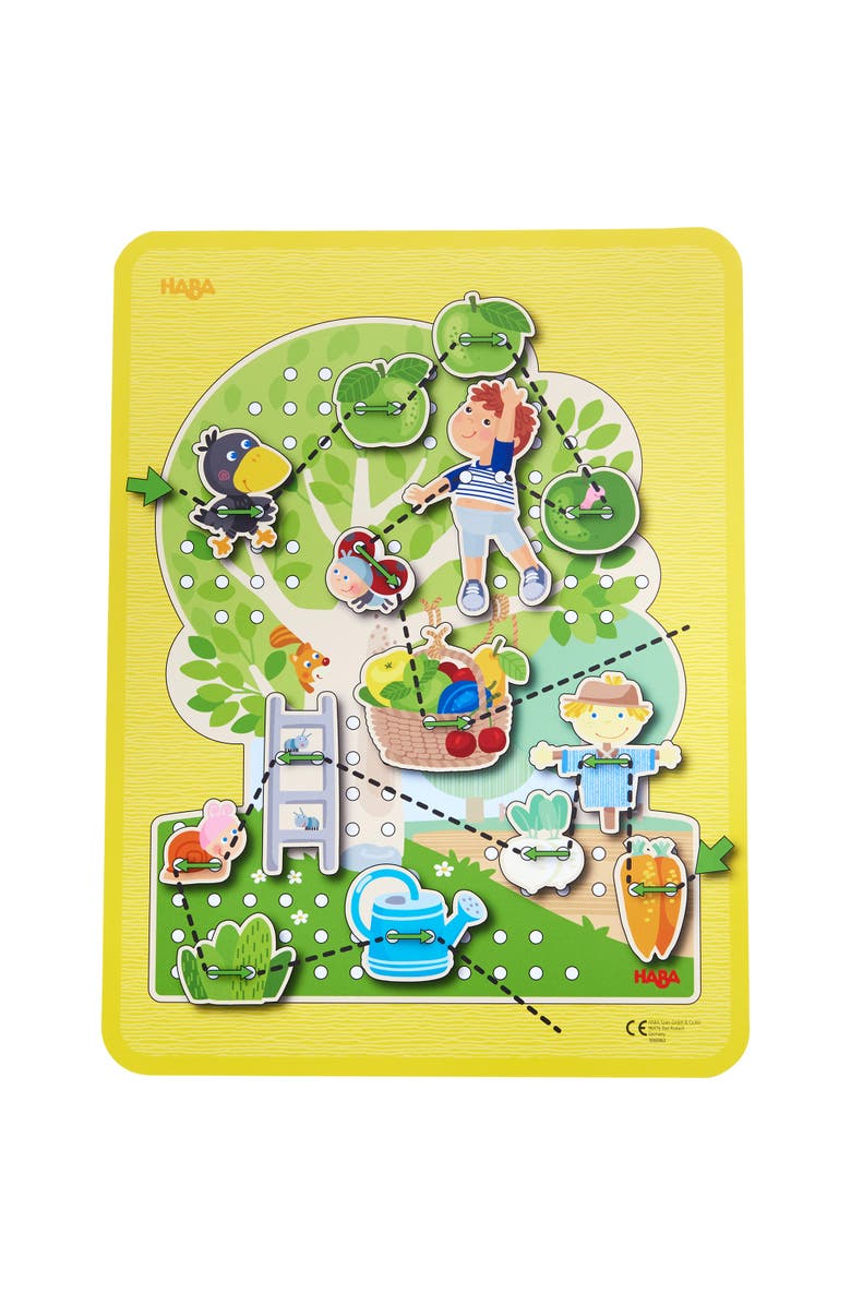 HABA Orchard Threading Game for Kids Ages 3-5, Lacing Tiles for Fine Motor Skills Development, Montessori Learning Toy for Preschoolers, Alternate, color, Multi