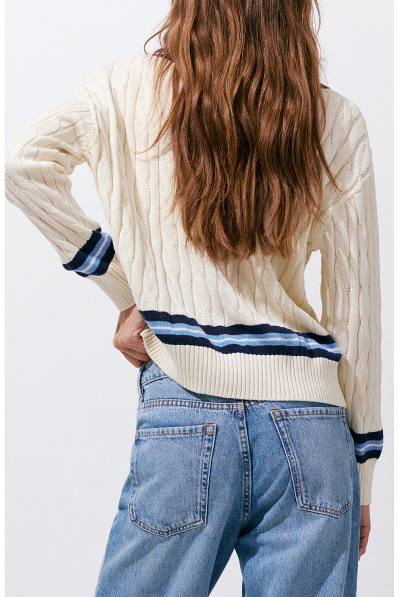Cable Stitch V-Neck Sweater, Alternate, color, ECRU