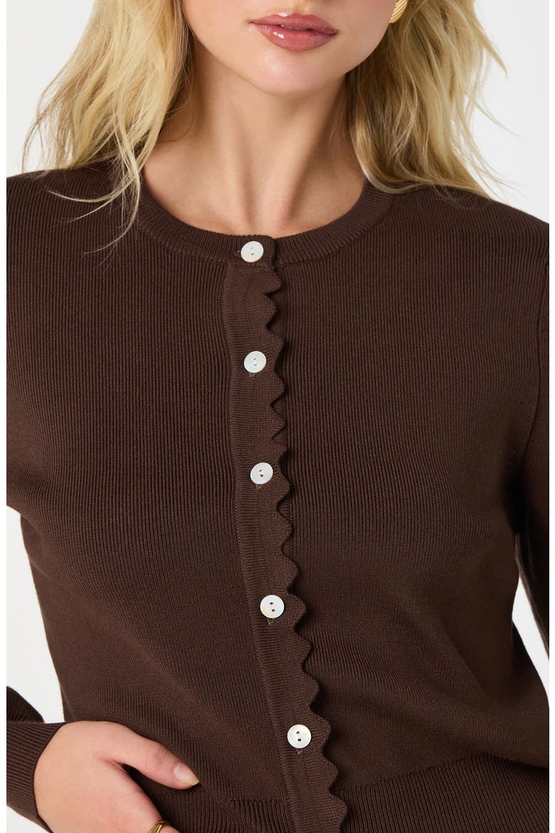 Scalloped Placket Crop Cardigan, Alternate, color, BROWN
