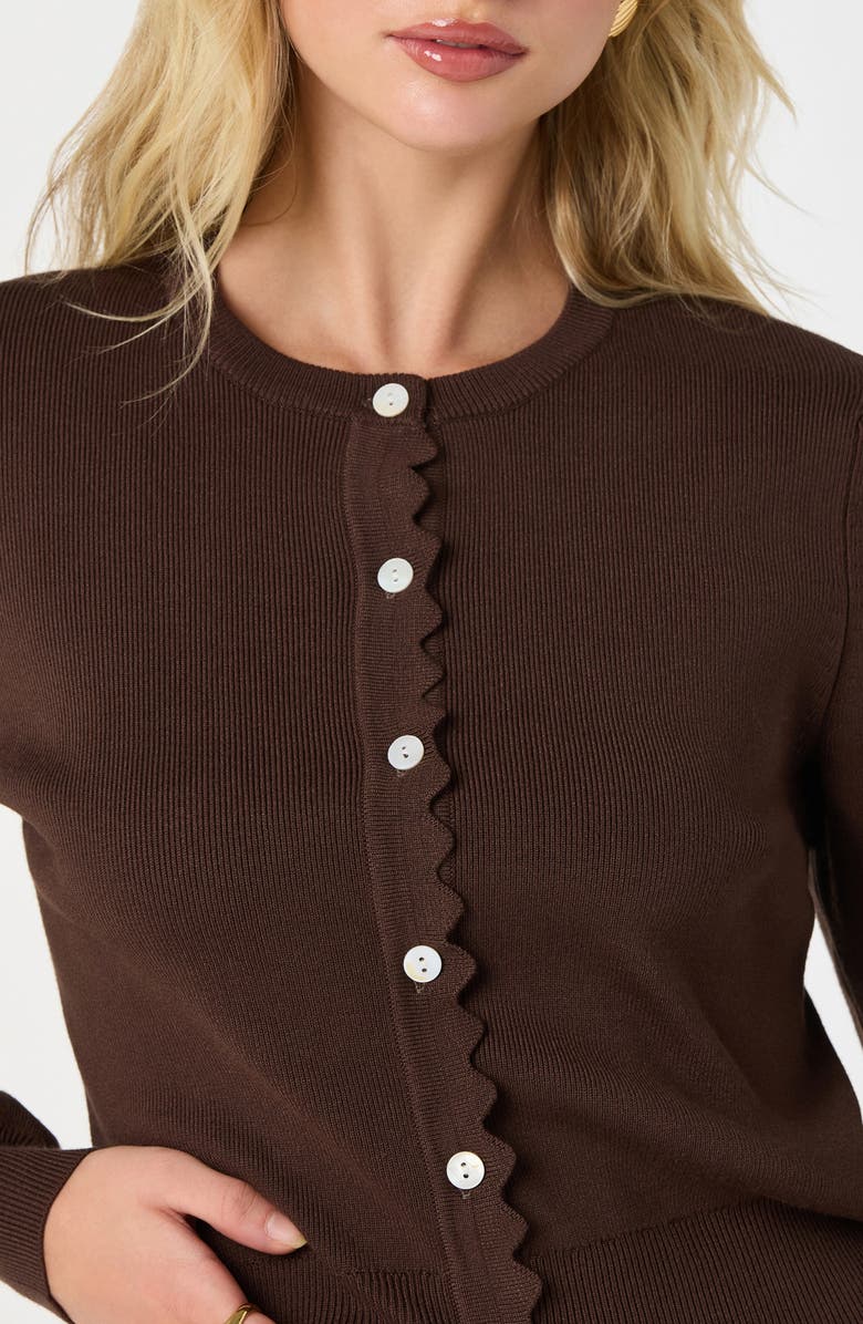 ASTR the Label Scalloped Placket Crop Cardigan, Alternate, color, Brown