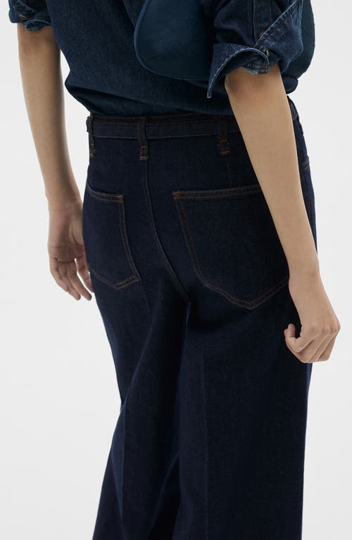 Shop Mango Belted Mid Rise Wide Leg Jeans In Open Blue