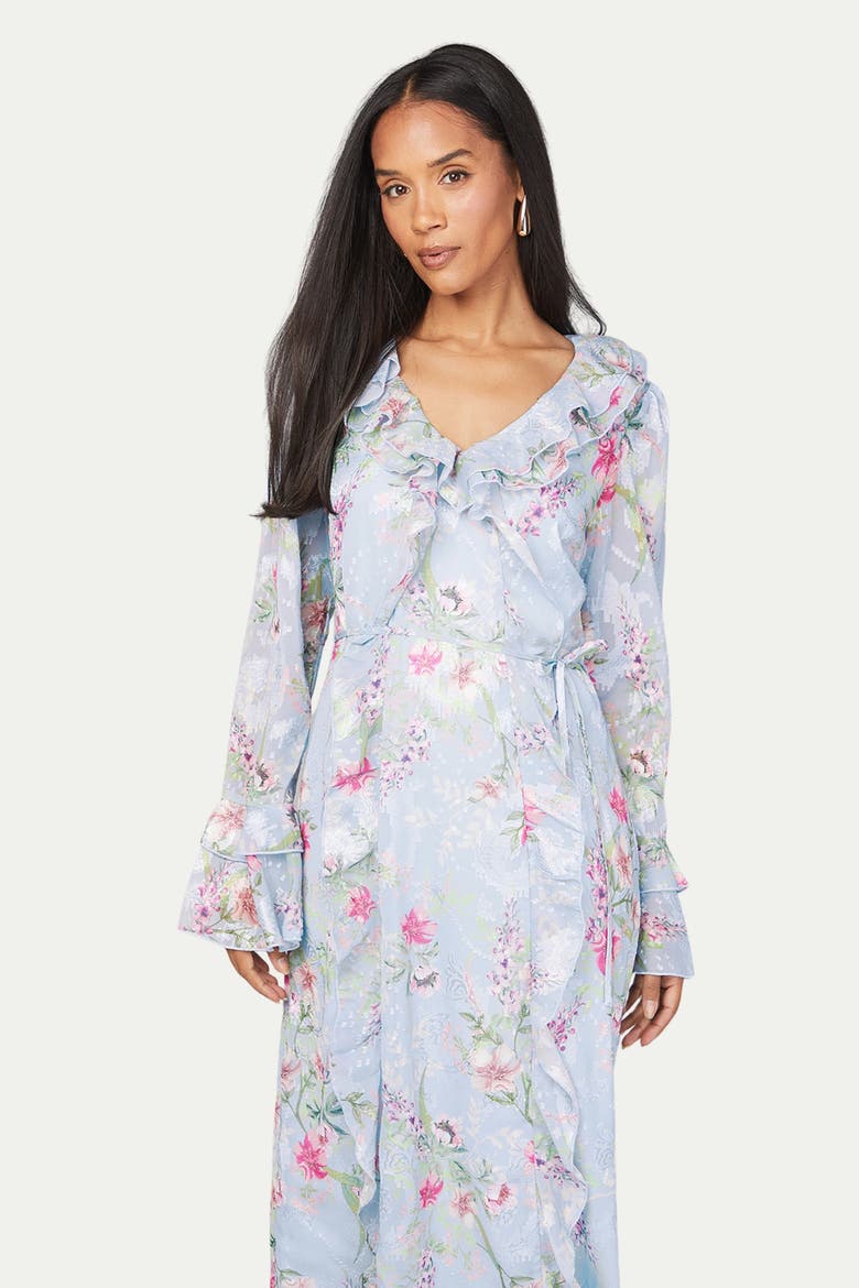 Floral Ruffle Belted Midaxi Dress, Alternate, color, Blue